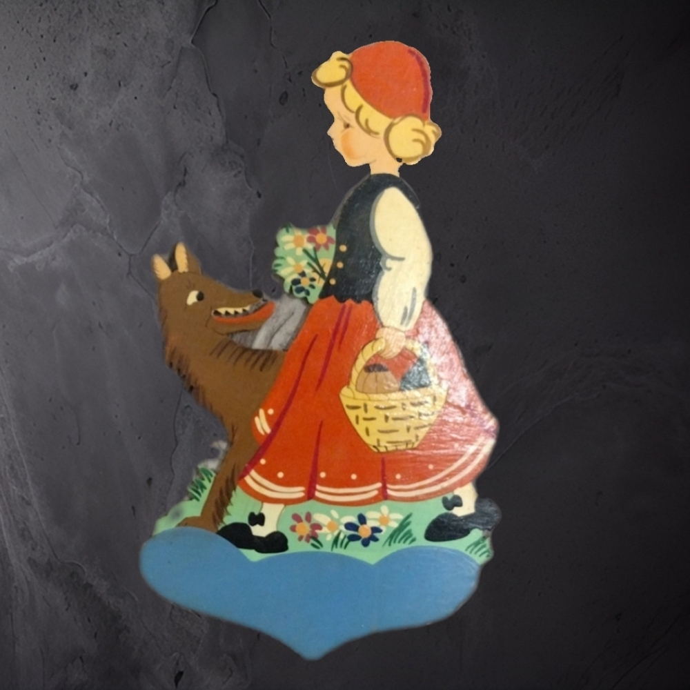 Vintage 1960s German Wooden Little Red Riding Hood Fairytale Plaque (Mertens-Kun